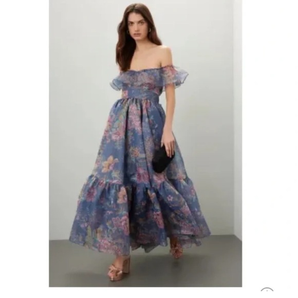 Selkie Printed Romance Novel Princess Puffy Off the Shoulder Floral Maxi Gown| S - Picture 2 of 13